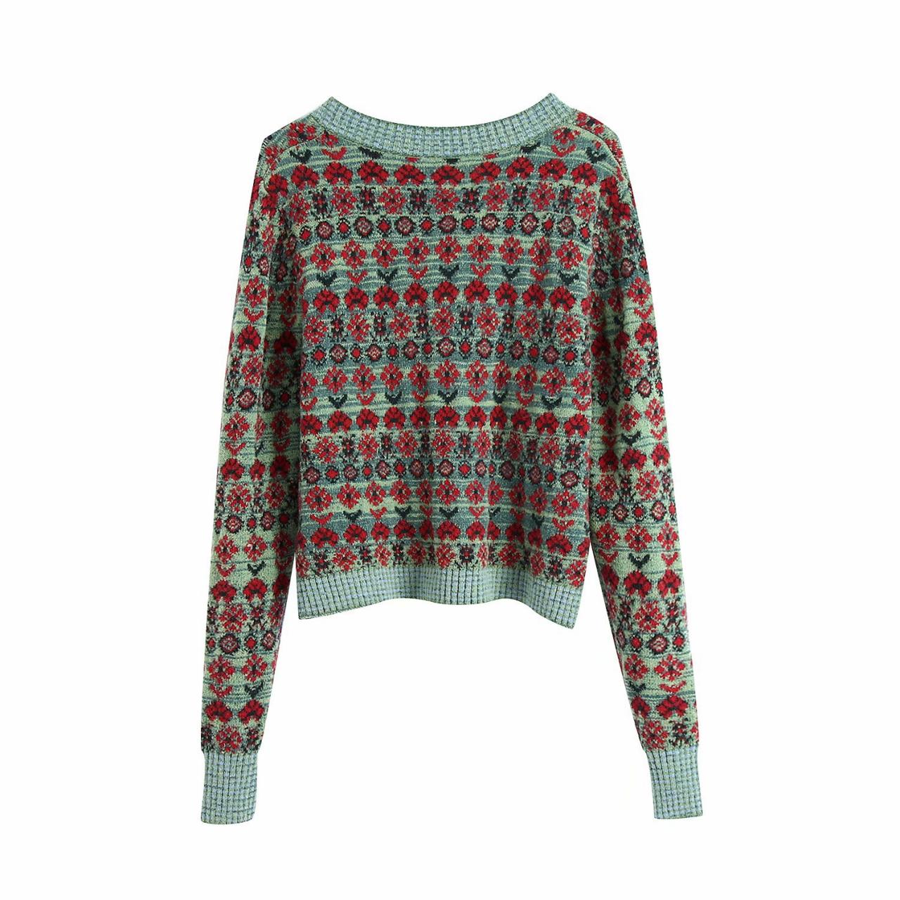 Retro Gericht Stil Jacquard Quadrat Kragen Design Sinn Strickjacke Frauen dünner kurzer Pullover Mantel,BILLIGE VERKÄUFE! 1469 