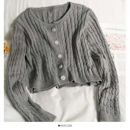 Sweater women's autumn short single breasted long sleeved cardigan top  1970