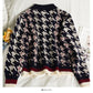 Hong Kong style retro thousand bird check color matching single breasted sweater for women  2056