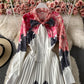 French elegant floral print Pleated Dress  3173