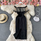 Temperament light mature style one shoulder wave dot mesh dress  2954