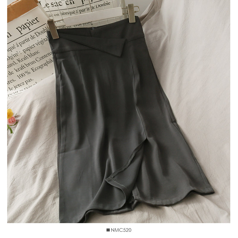 Korean retro waist closed to show thin solid color versatile skirt for women  2659