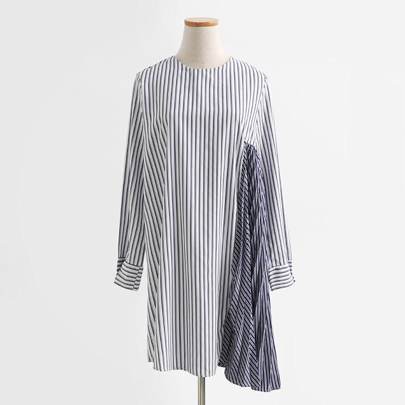 Temperament striped shirt knitted vest two-piece suit dress  2278
