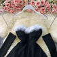 Red/black fashion heart-shaped collar sexy waist slimming off-shoulder Christmas birthday dress 2718