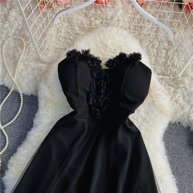 V-neck suspender with open back and big swing sexy skirt  2771