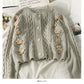 Pullover weibliche Nagelperle dreidimensionale Blume einreihige Strickjacke 1807