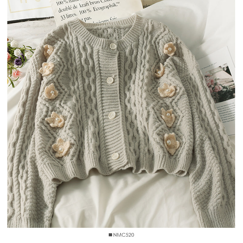 Pullover weibliche Nagelperle dreidimensionale Blume einreihige Strickjacke 1807