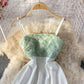 Trägerloses Kleid mit Stehkragen und Blütenblättern und hoher Taille 3215