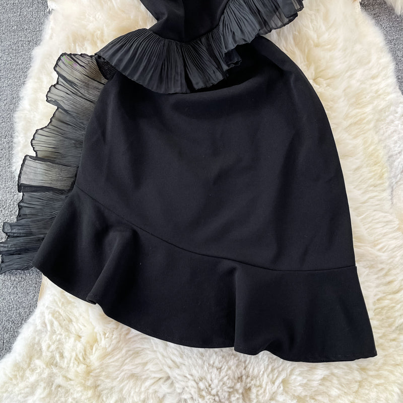 Sexy Strapless suspender ruffled fishtail buttock dress  3126