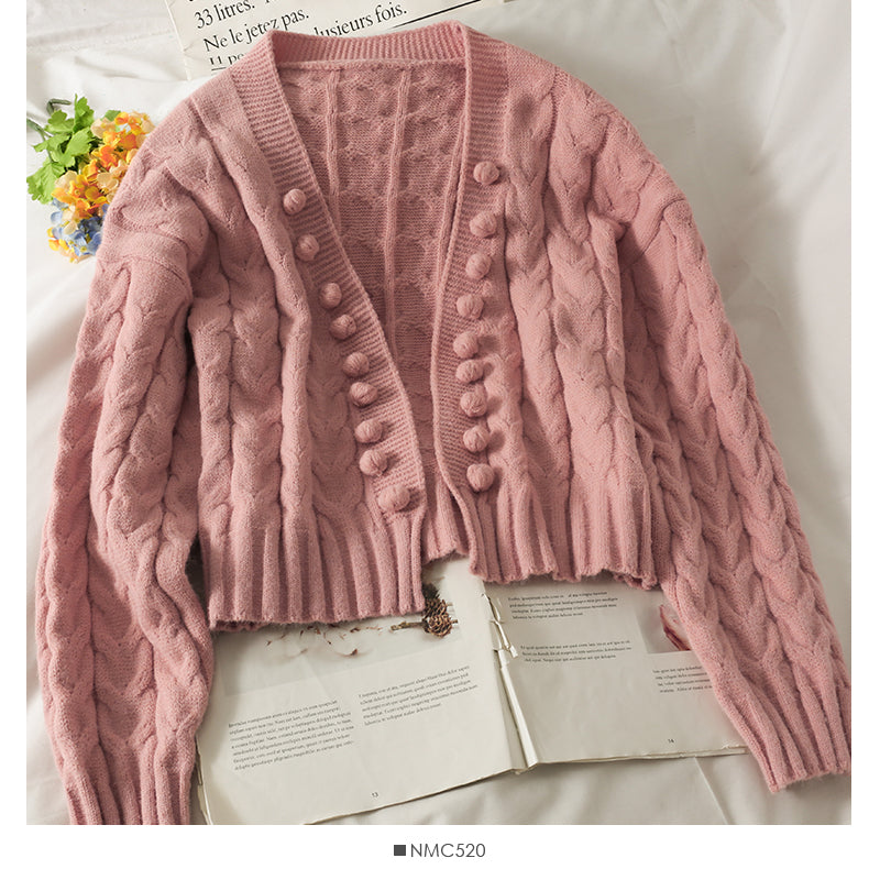Sweater women's unbuttoned cardigan wool ball loose  1852