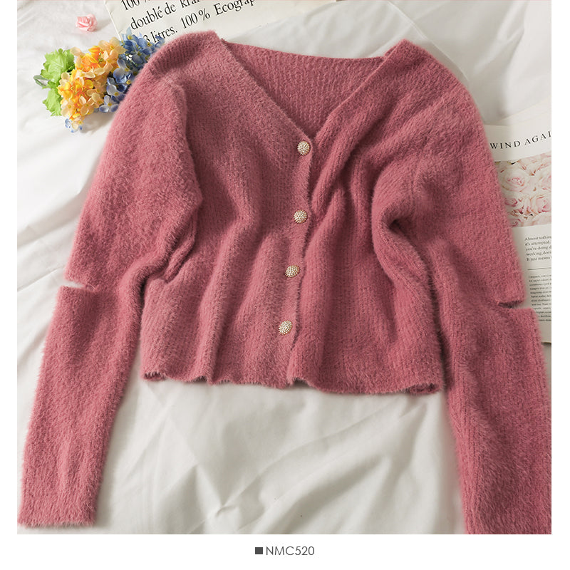 Sweater women's autumn wear broken copper long sleeve single breasted cardigan top  2004