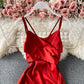 Open back strap waist V-neck suspender dress  3171