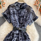 Knee length Vintage Printed Dress with waist cut and long skirt  3223