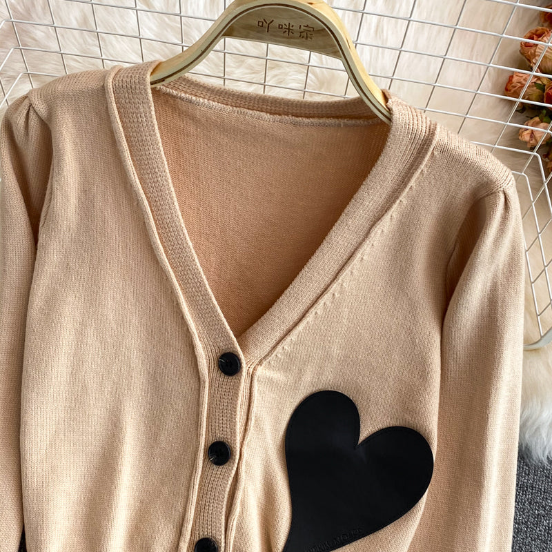 Lovely heart cardigan long sleeve sweater  1485