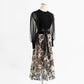 New Hepburn style dress long sleeve stitched embroidery mesh  2442