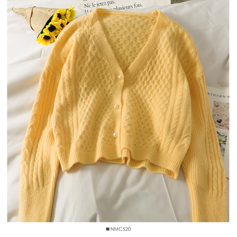 Sweater women's Plaid loose thin solid color sweater Korean V-neck  1884