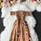 Fashion temperament one shoulder Strapless Floral Dress  2927