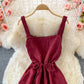 Gentle wind closing waist thin corduroy dress  3234