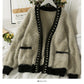 Hong Kong style retro nail bead medium long cardigan loose Long Sleeve Jacket Women  2042