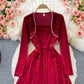 Hepburn style waist closed to show thin temperament, large swing skirt  3237