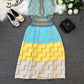 Geometric lattice Halter sleeveless vest suspender knitted dress  2795