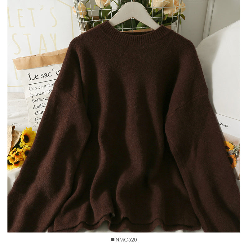 Retro loose and thin medium and long split Pullover Sweater for women  2081