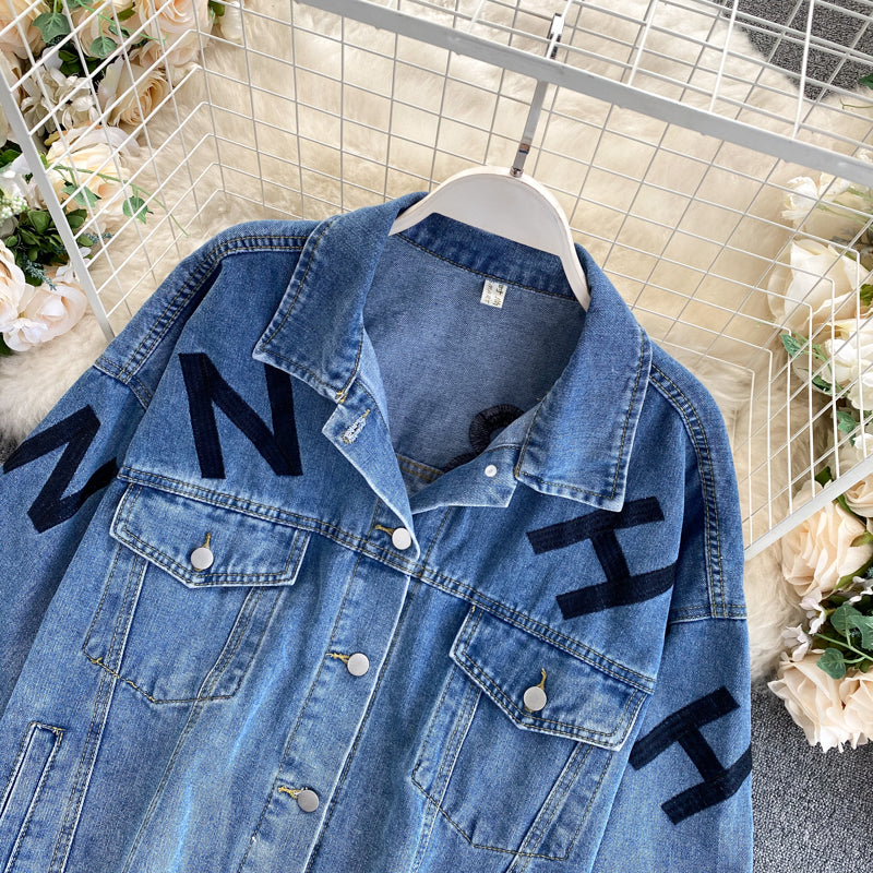 Denim Jacket Women's autumn new embroidery letter loose  1493