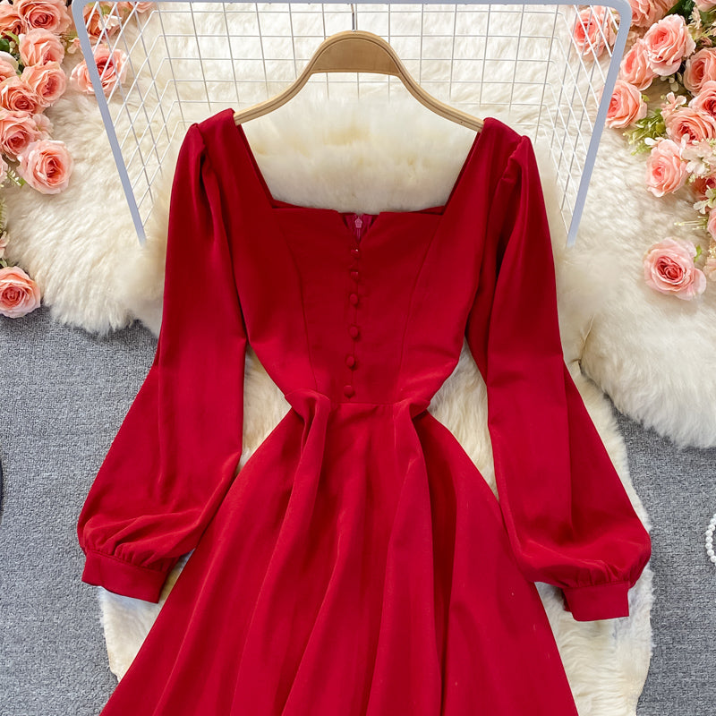 Style retro temperament medium long high waist slim dress  3103