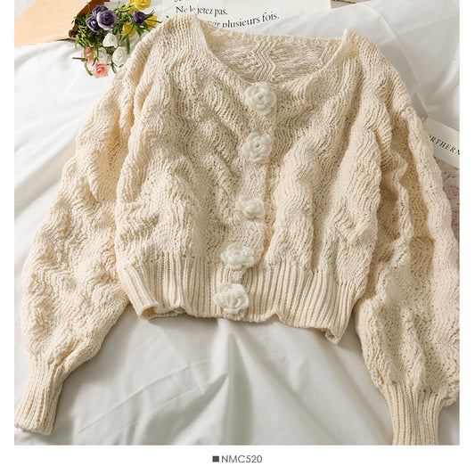 Pull femme automne fleur tridimensionnelle doux pull à manches longues 1882