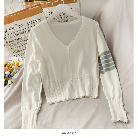 Korean Vintage V-Ausschnitt einreihiger Langarmpullover für Damen 1782