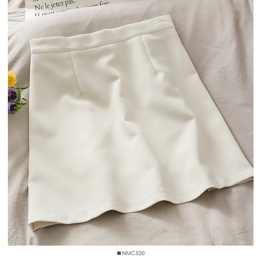 Simple solid color versatile high waist slim A-line short skirt women  2544