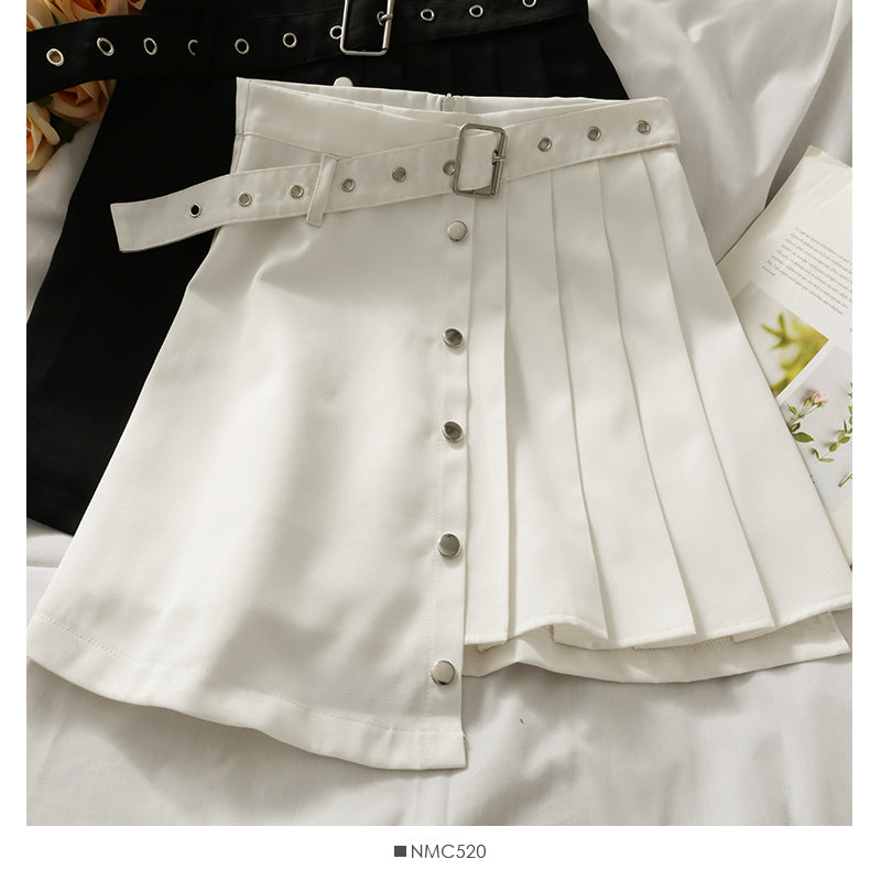 Korean irregular bandage, high waist, thin, foreign style, pleated skirt, female  2524