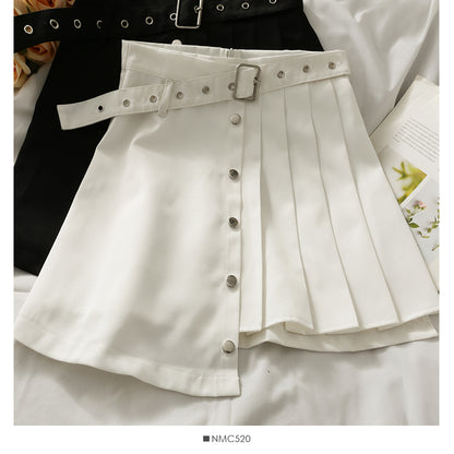 Korean irregular bandage, high waist, thin, foreign style, pleated skirt, female  2524