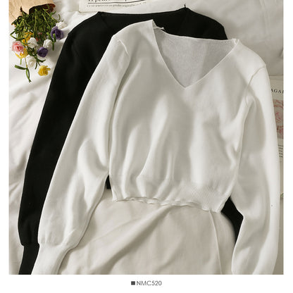 French minority V-neck Pullover short long sleeve sweater women  1886