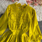 Vintage Lace Lace Up Pilzrand Laternenärmelkleid 3180