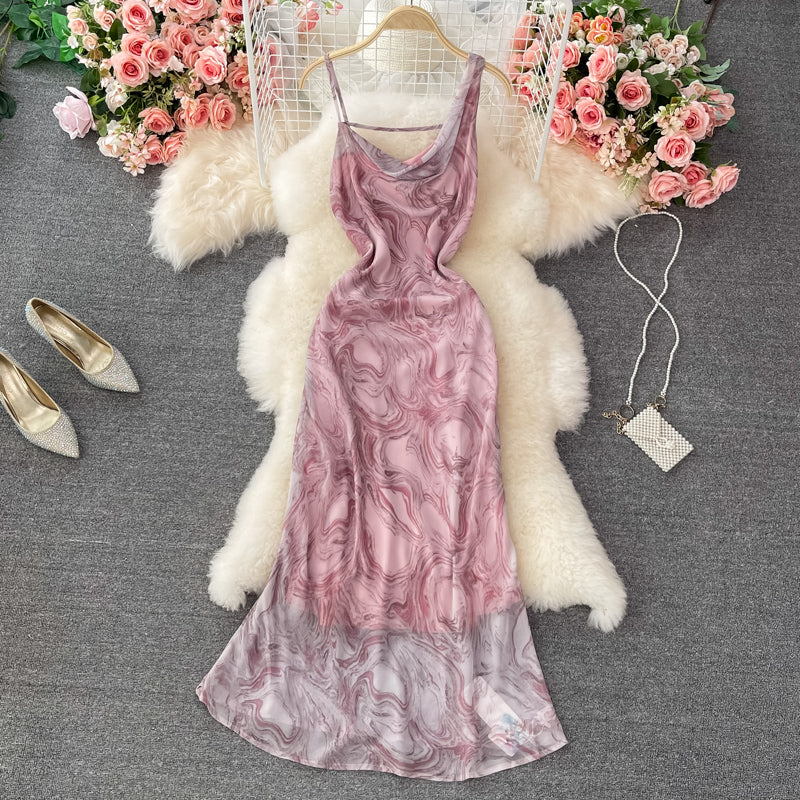 French first love sweet broken flower dangling collar suspender dress  3331