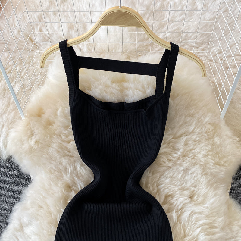 French Open Back suspender knitted dress  3333