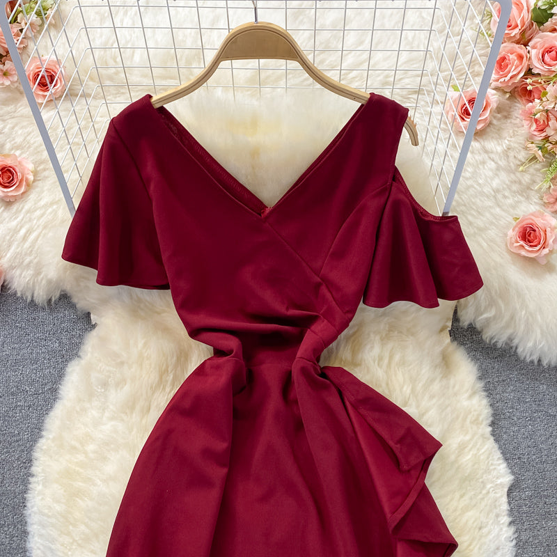 V-neck dress high-end atmospheric split skirt  2999