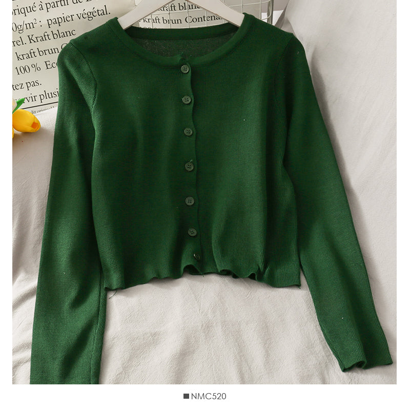 Netzroter, gleicher, einreihiger, kurzer, eng anliegender, langärmliger Strickcardigan 1694