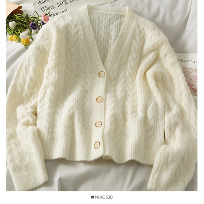 Sweater women's Linen single breasted V-neck  1858