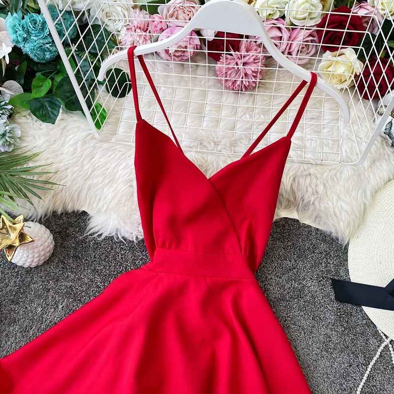 Lotusblatt-Swing-Kleid mit offenem Rücken und überkreuztem Hosenträgerrock, Taillenverschluss 2946