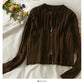 Slim vertical stripe crew neck short Zip Cardigan Sweater  1876
