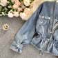 Jeansjacke Damendesign Sense Heavy Industry Nail Bead V-Ausschnitt Slim Fit 1489