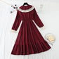 Female doll collar red corduroy dress  2180