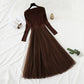 French Vintage mesh stitching knee length sweater skirt  2360