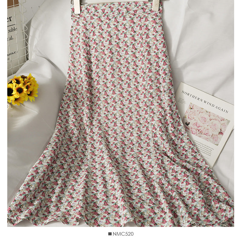 Jupe décontractée taille haute à imprimé floral rétro de style Hong Kong 2637
