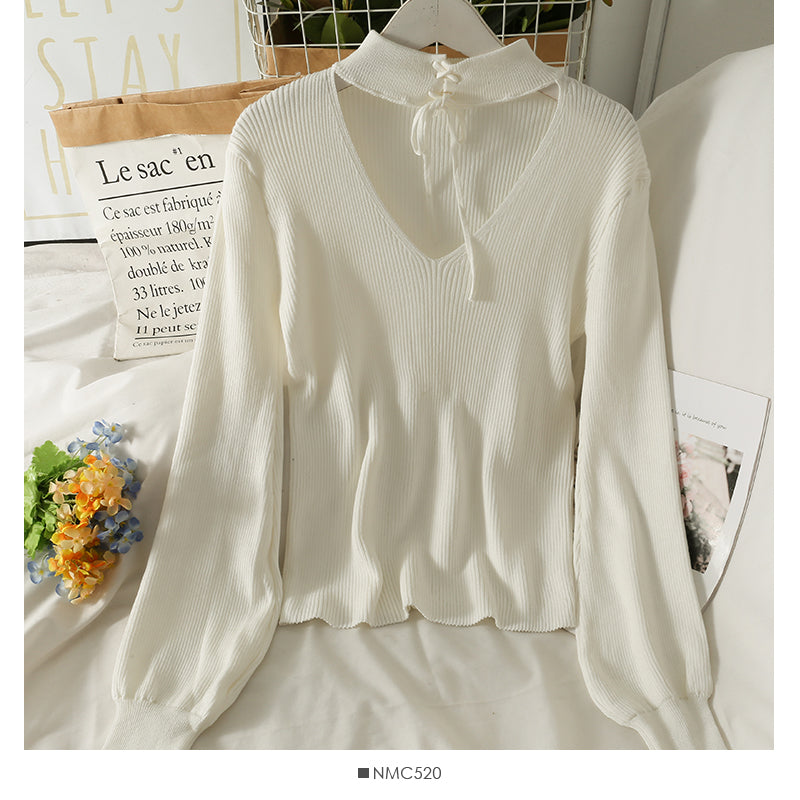 Korean bow tie tie hanging neck tight long sleeve cover  2048