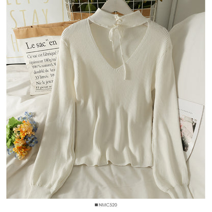 Korean bow tie tie hanging neck tight long sleeve cover  2048