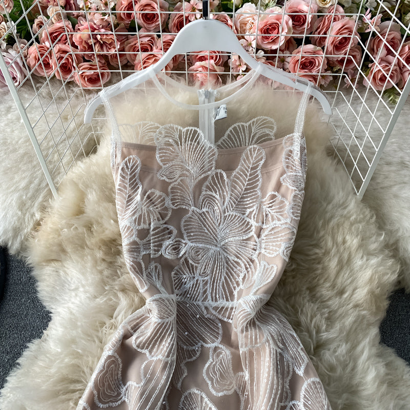 New round neck lace dress party celebrity temperament  3296