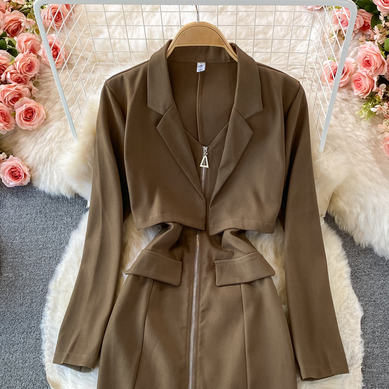 Celebrity temperament suit skirt slim and slim zipper design  2921